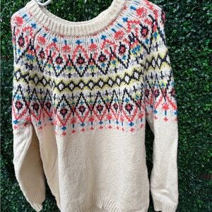 Aerie Cream Multicolor Patterned Sweater